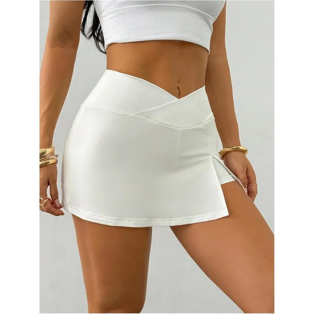 Women's Tennis Golf Mini Skirt Skorts Slit Bodycon Athletic Skort with Shorts Un